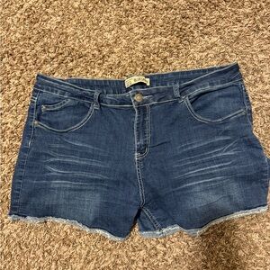 Classic Blue Jean Shorts with Frayed Hem and Stretch